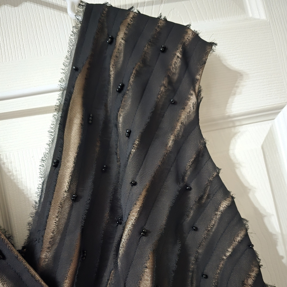 Adrianna Papell Beaded Bandage Sheath Dress, Deep Mesh V-Neck, Stretchy, EUC! - Picture 5 of 12